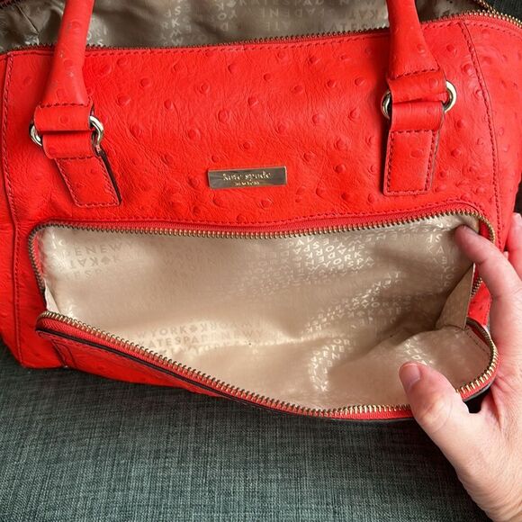 Kate Spade Neon Orange shoulder handle bag purse ostrich print - some wear read! - Picture 4 of 16